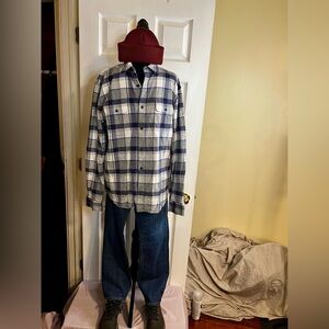 Men’s Lucky Brand Cotton Flannel Classic Fit Plaid Pocket Button Up Shirt L